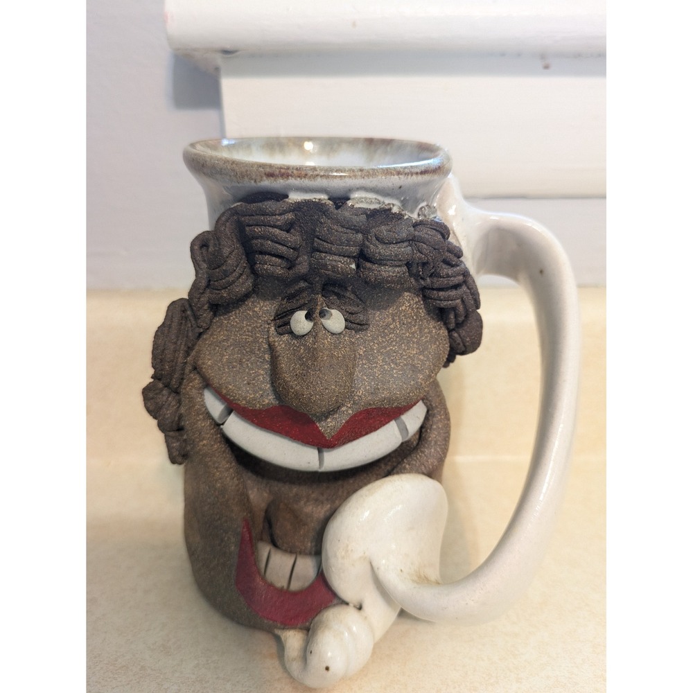 Vintage Mark Hines Funny Face Mug 3D Mom Wife On Phone Pottery Coffee Cup Quirky